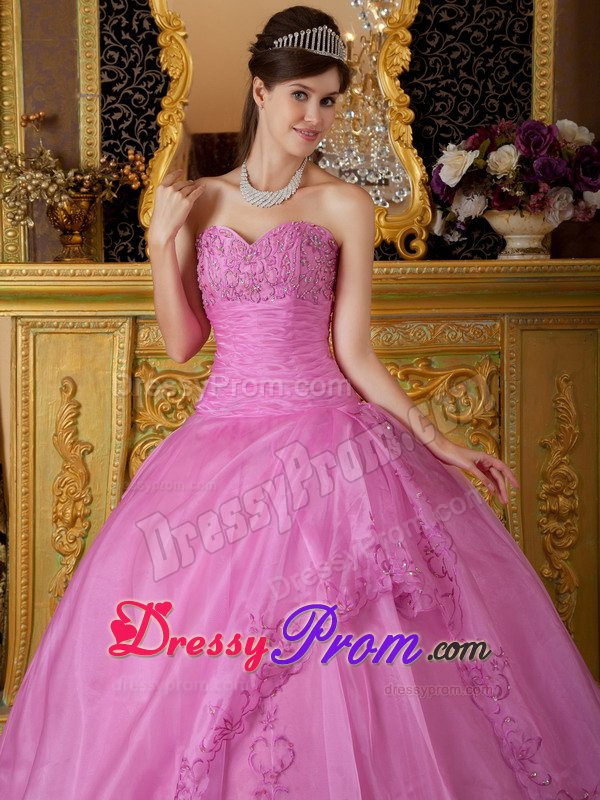 Appliqued Sweetheart Organza Quinceanera Gown in Rose Pink 2014
