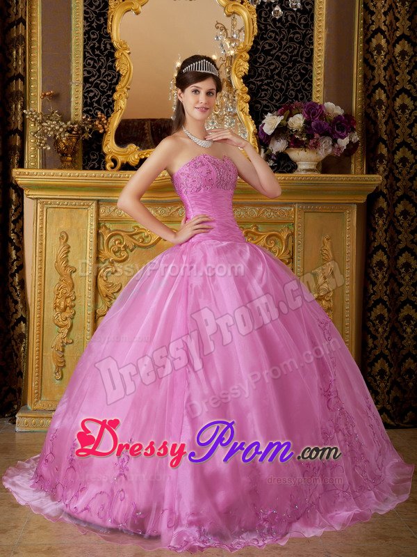 Appliqued Sweetheart Organza Quinceanera Gown in Rose Pink 2014