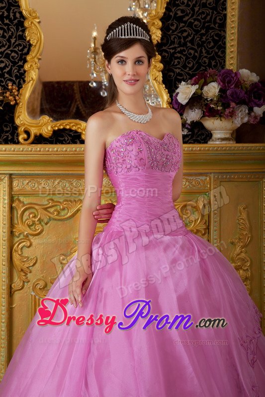 Appliqued Sweetheart Organza Quinceanera Gown in Rose Pink 2014