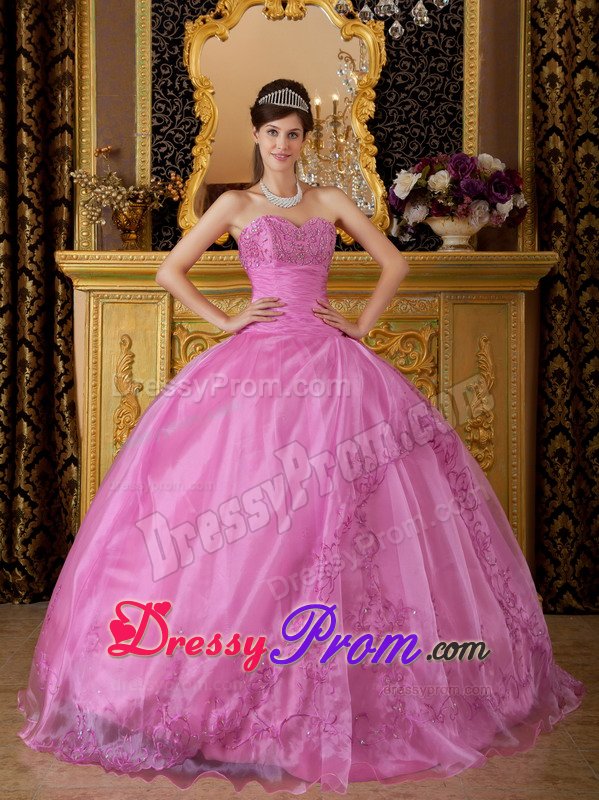 Appliqued Sweetheart Organza Quinceanera Gown in Rose Pink 2014