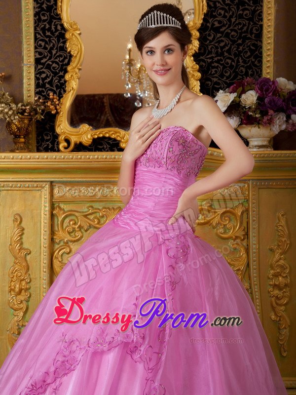 Appliqued Sweetheart Organza Quinceanera Gown in Rose Pink 2014