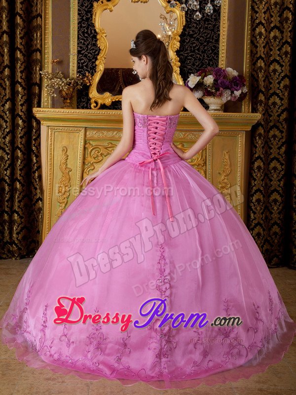 Appliqued Sweetheart Organza Quinceanera Gown in Rose Pink 2014