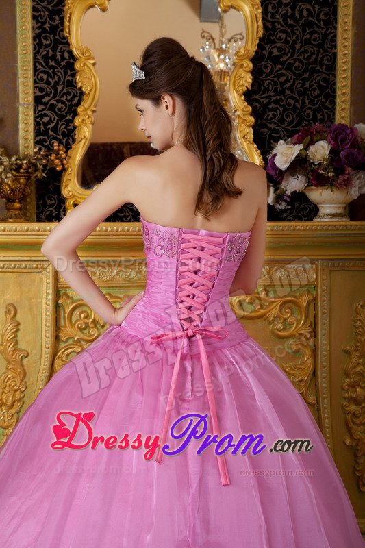 Appliqued Sweetheart Organza Quinceanera Gown in Rose Pink 2014