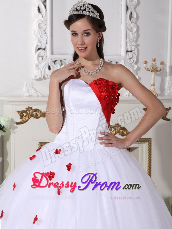Denver CO White and Red Tulle Quinceanera Gown with Appliques
