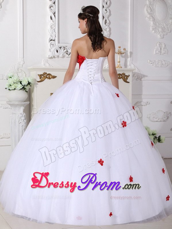 Denver CO White and Red Tulle Quinceanera Gown with Appliques