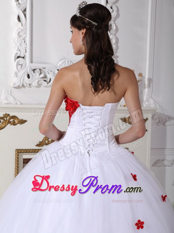 Denver CO White and Red Tulle Quinceanera Gown with Appliques