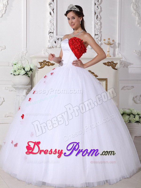 Denver CO White and Red Tulle Quinceanera Gown with Appliques