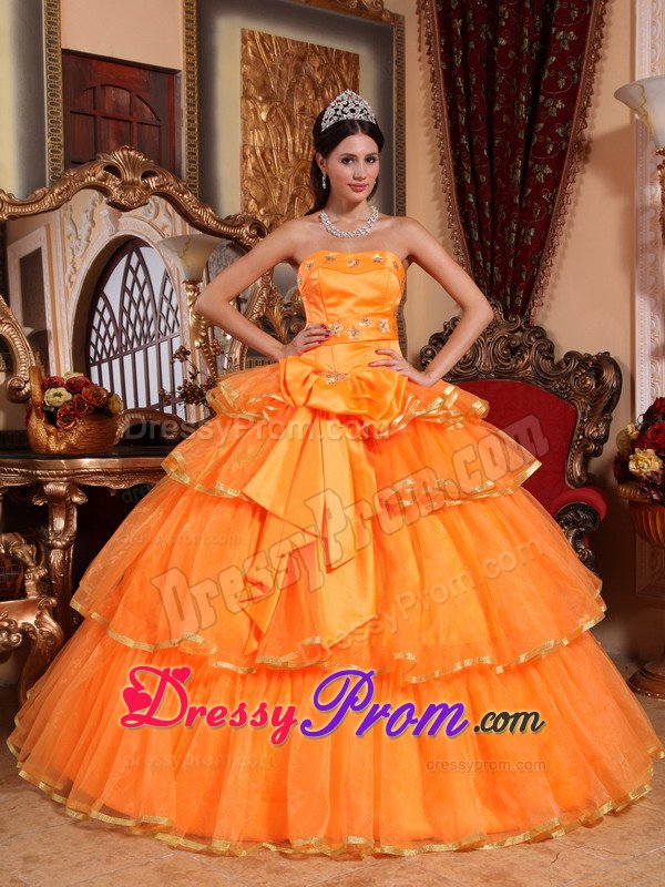 Westlake Village CA Bowknot Beading Accent Orange Quince Dress