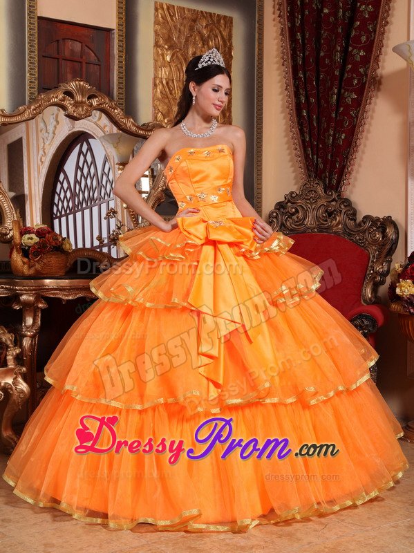 Westlake Village CA Bowknot Beading Accent Orange Quince Dress