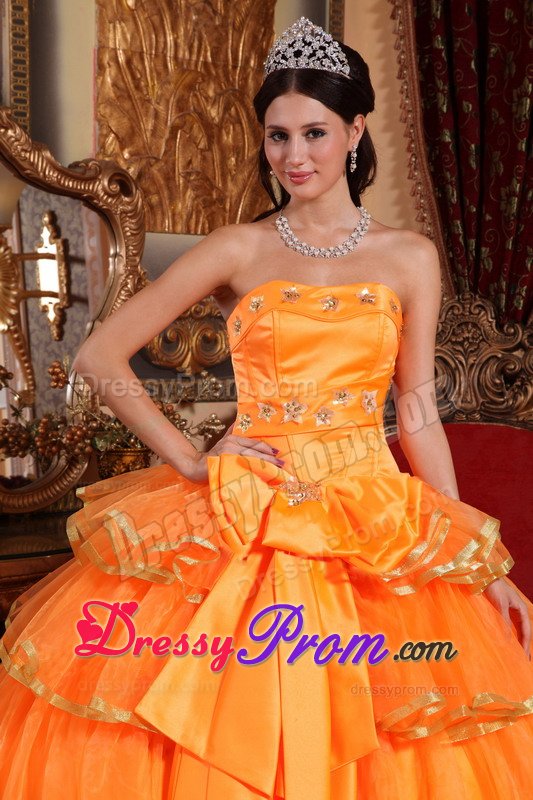 Westlake Village CA Bowknot Beading Accent Orange Quince Dress
