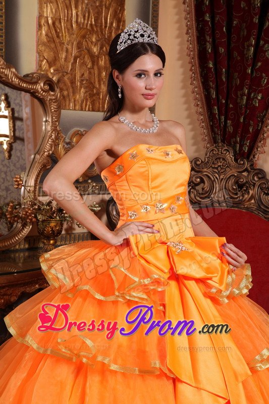 Westlake Village CA Bowknot Beading Accent Orange Quince Dress