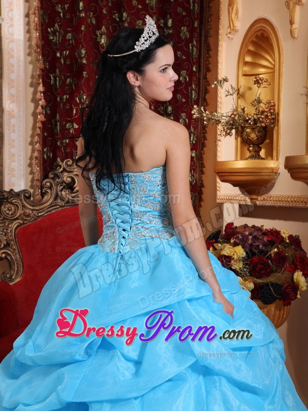 Beading and Pick ups Accent Aqua Blue Organza Quinceaneara Dress
