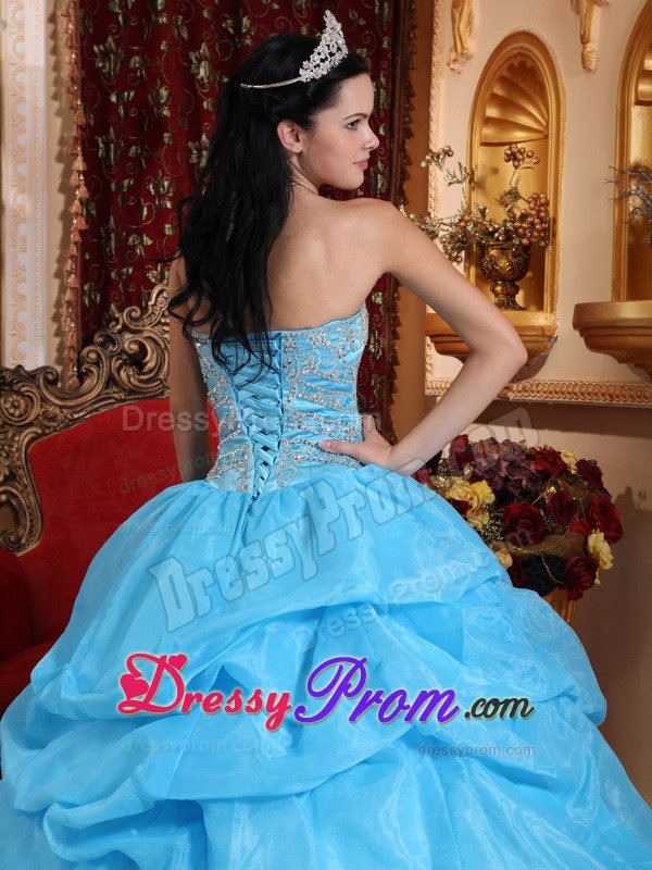 Beading and Pick ups Accent Aqua Blue Organza Quinceaneara Dress