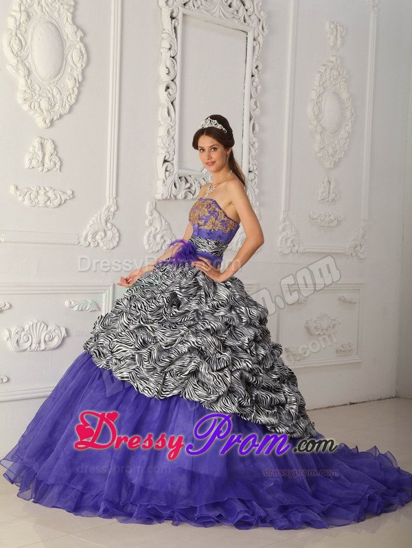 Appliqued Lavender Organza Quinceanera Dresses with Zebra Print