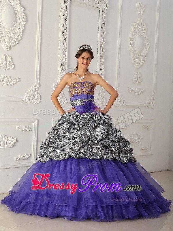 Appliqued Lavender Organza Quinceanera Dresses with Zebra Print