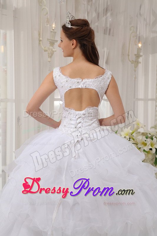 White Scoop Sweet Sixteen Dress with Beading and Ruffled Layers