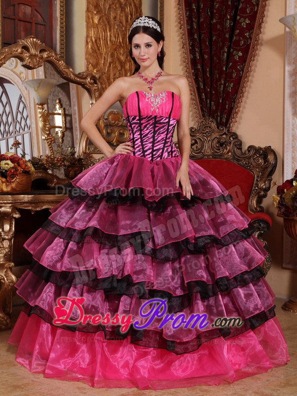 Beading and Ruffled Layers Accent Hot Pink Sweet Sixteen Dress