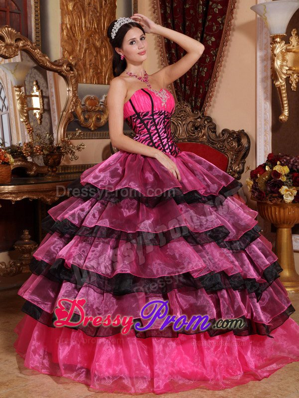 Beading and Ruffled Layers Accent Hot Pink Sweet Sixteen Dress