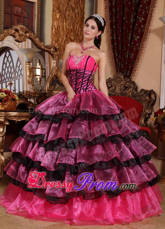 Beading and Ruffled Layers Accent Hot Pink Sweet Sixteen Dress