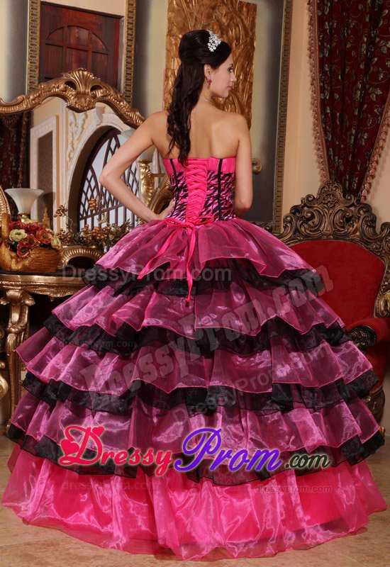 Beading and Ruffled Layers Accent Hot Pink Sweet Sixteen Dress