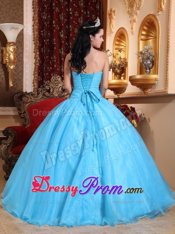 Appliqued and Beaded Baby Blue Organza Sweet Sixteen Dresses