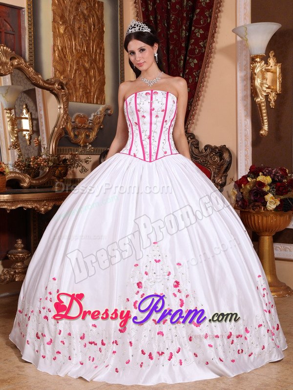 White Sweet 15 Dresses with Hot Pink Beading and Embroidery