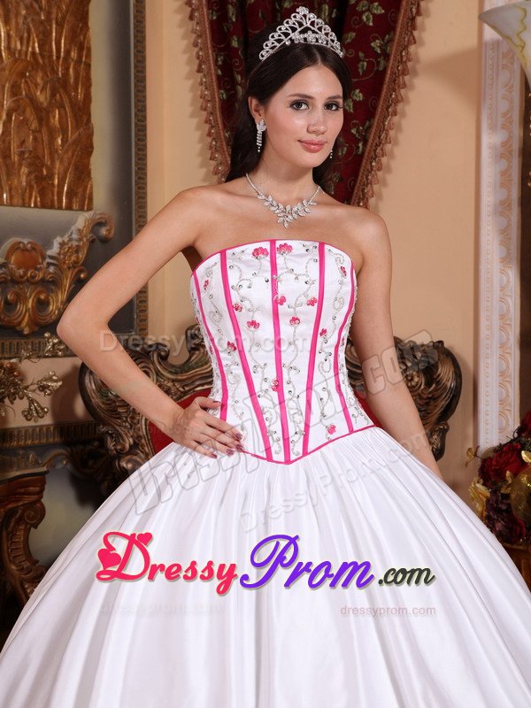 White Sweet 15 Dresses with Hot Pink Beading and Embroidery