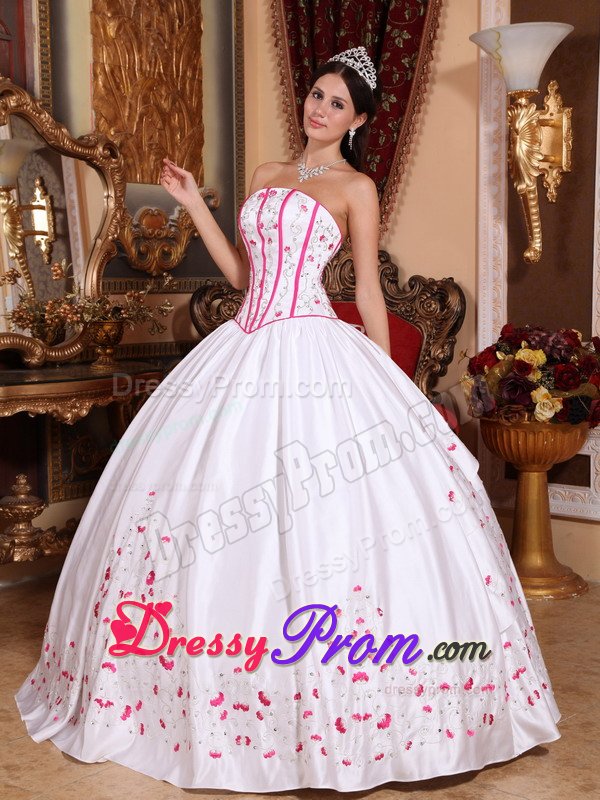 White Sweet 15 Dresses with Hot Pink Beading and Embroidery