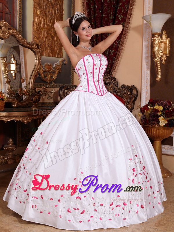 White Sweet 15 Dresses with Hot Pink Beading and Embroidery