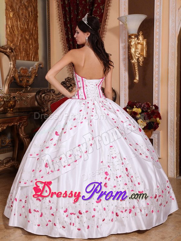 White Sweet 15 Dresses with Hot Pink Beading and Embroidery