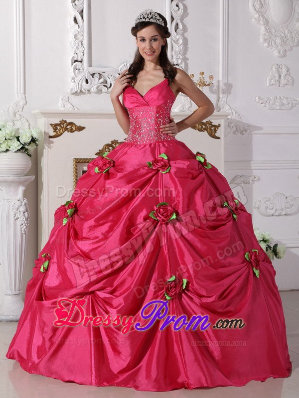 Flowers and Appliques Accent Sweet 15 Dresses Spaghetti Straps