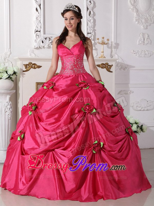 Flowers and Appliques Accent Sweet 15 Dresses Spaghetti Straps