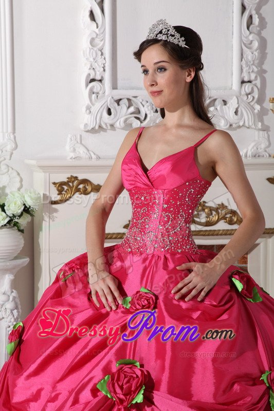 Flowers and Appliques Accent Sweet 15 Dresses Spaghetti Straps