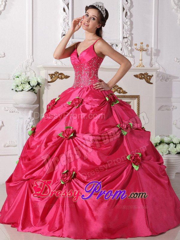 Flowers and Appliques Accent Sweet 15 Dresses Spaghetti Straps