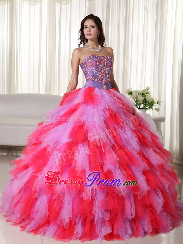 Ventura CA Beaded and Ruffled Sweet 15 Dresses in Lilac and Red