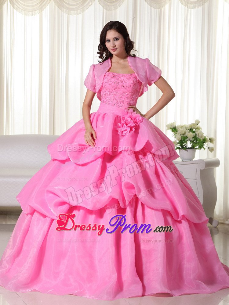 Appliqued and Flowery Organza Sweet 15 Dress in Rose Pink 2014