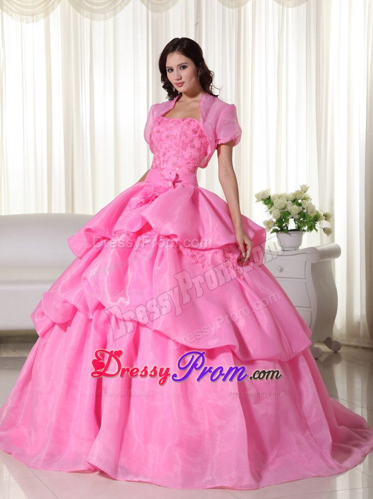 Appliqued and Flowery Organza Sweet 15 Dress in Rose Pink 2014
