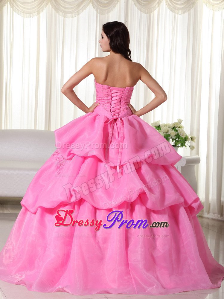 Appliqued and Flowery Organza Sweet 15 Dress in Rose Pink 2014
