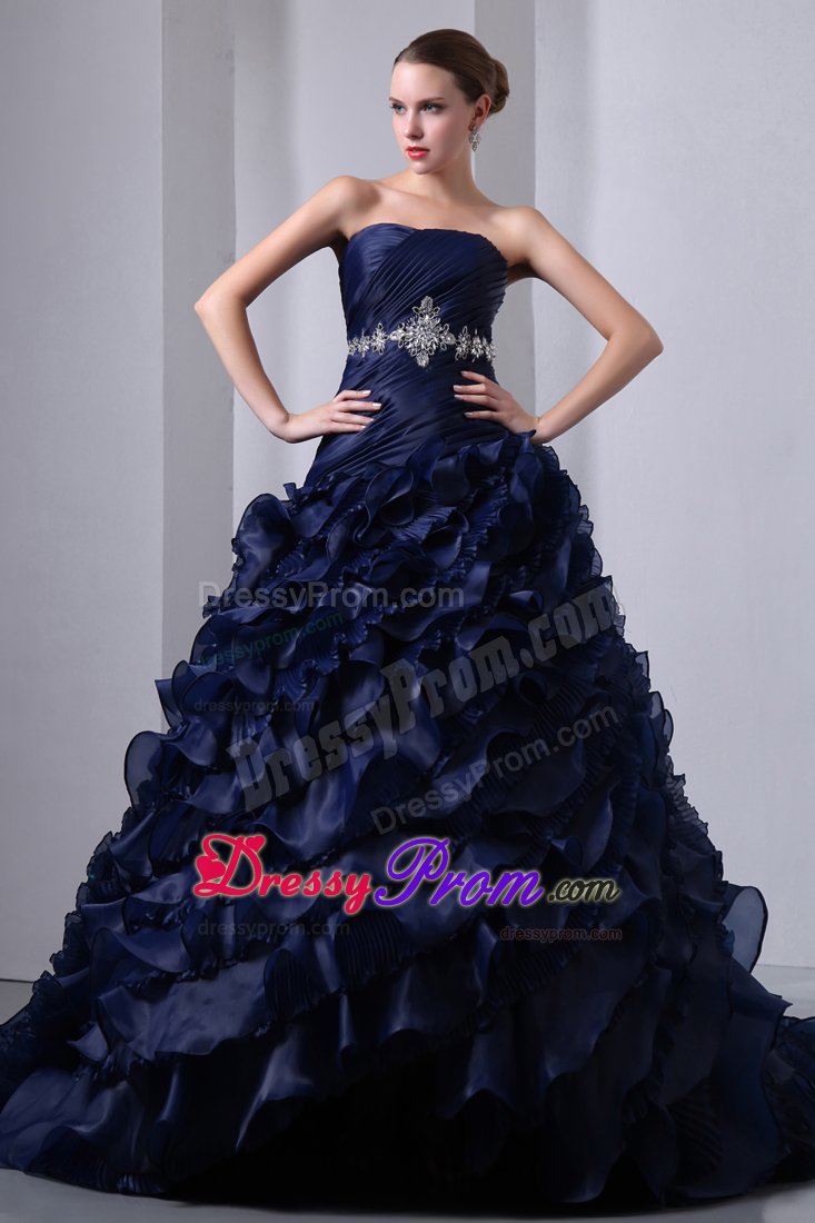 Venice CA Beading and Ruffles Accent Sweet 15 Dresses in Navy Blue