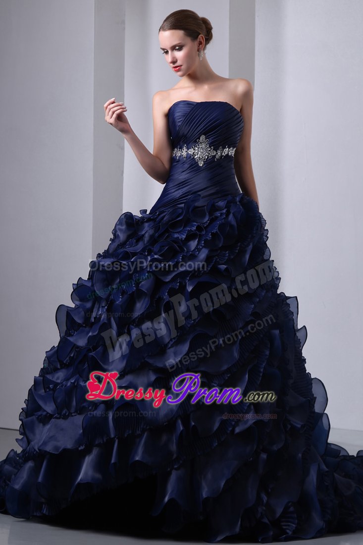 Venice CA Beading and Ruffles Accent Sweet 15 Dresses in Navy Blue