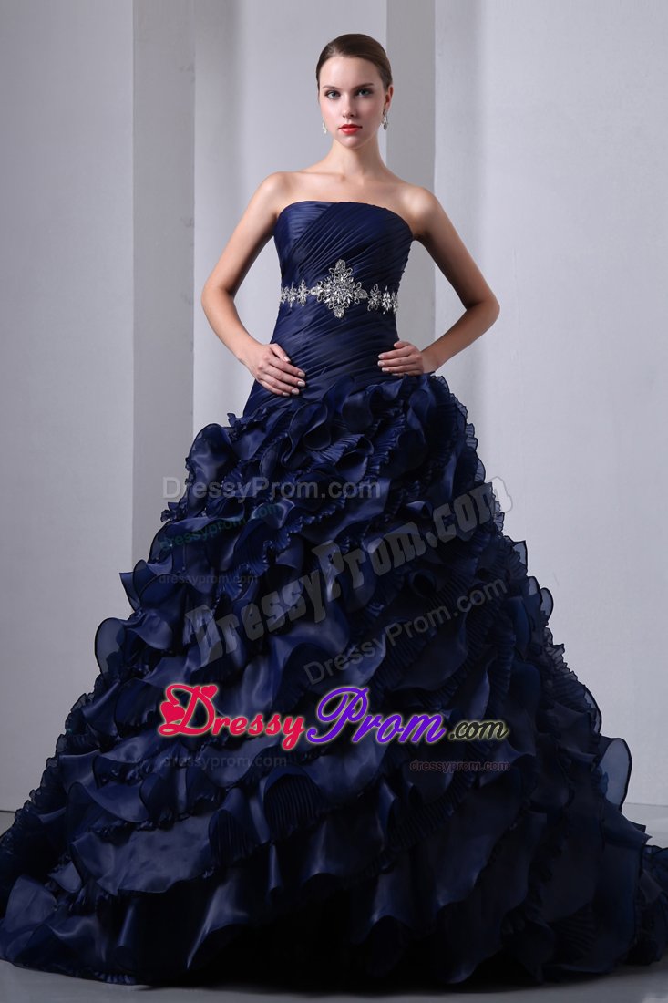Venice CA Beading and Ruffles Accent Sweet 15 Dresses in Navy Blue
