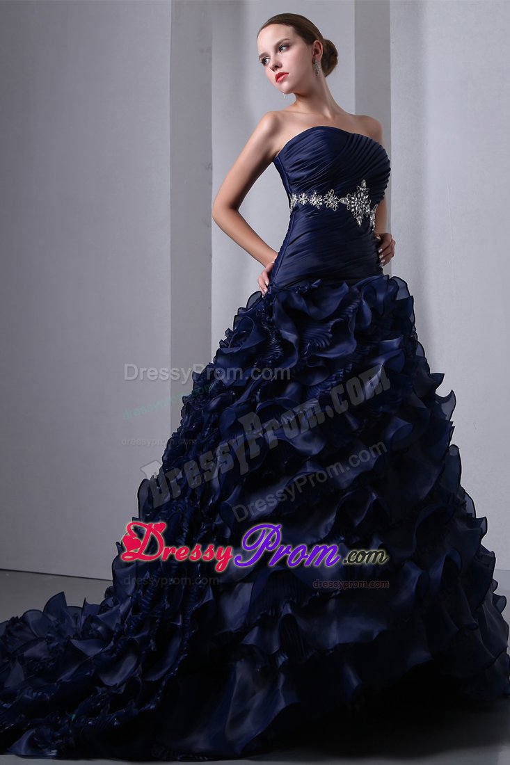 Venice CA Beading and Ruffles Accent Sweet 15 Dresses in Navy Blue