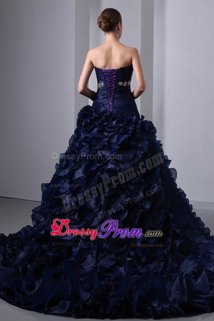 Venice CA Beading and Ruffles Accent Sweet 15 Dresses in Navy Blue