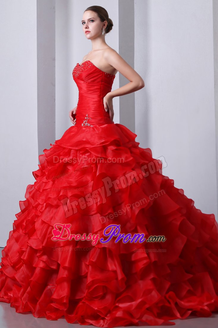 Van Nuys CA Red Sweet 15 Dresses with Beading and Puffy Ruffles