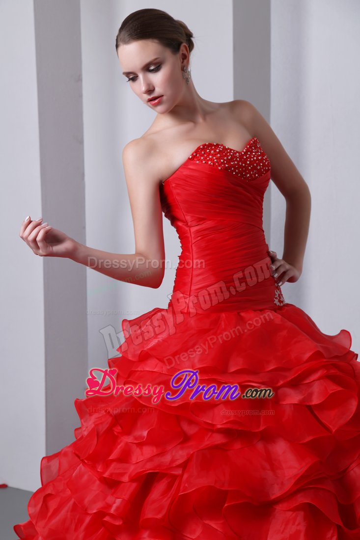 Van Nuys CA Red Sweet 15 Dresses with Beading and Puffy Ruffles