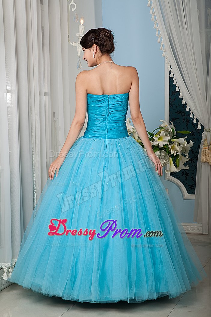 Aqua Blue Taffeta and Tulle Dresses for Quinceanera with Beading