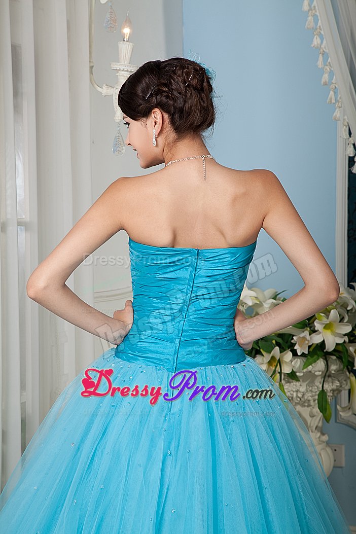 Aqua Blue Taffeta and Tulle Dresses for Quinceanera with Beading