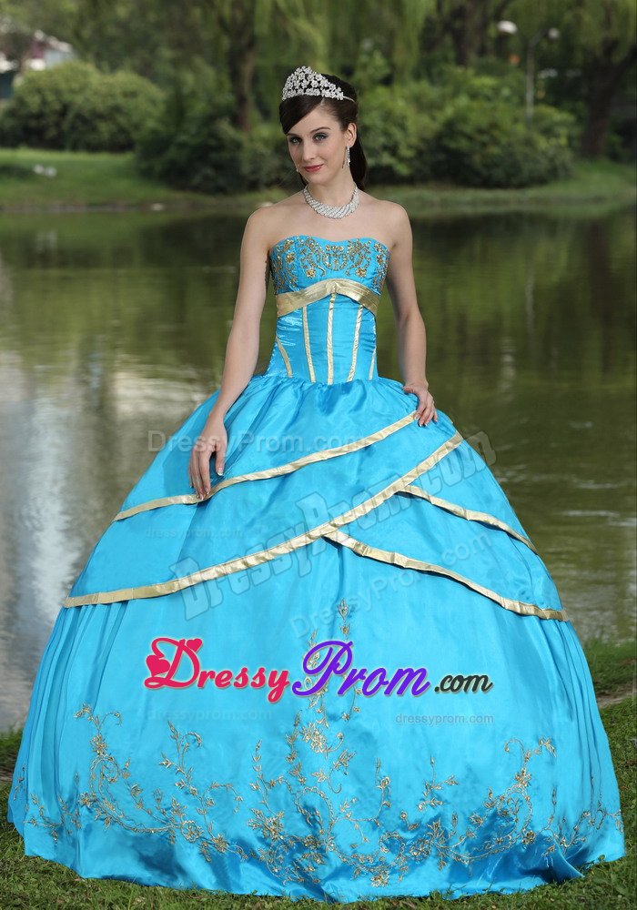 Valencia CA Blue Floor Length Dress for Quinceanera with Appliques