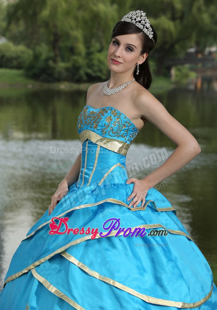 Valencia CA Blue Floor Length Dress for Quinceanera with Appliques