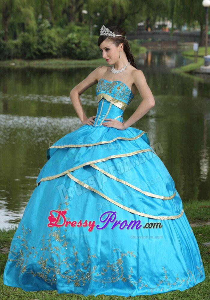 Valencia CA Blue Floor Length Dress for Quinceanera with Appliques